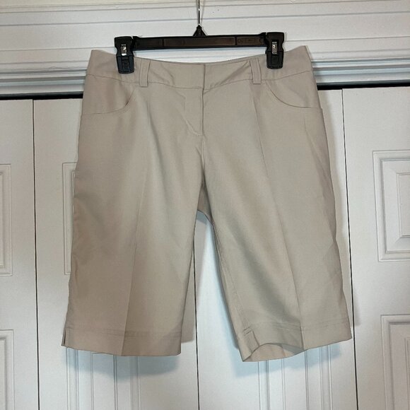 Adidas Climalite Tan Bermuda Shorts Size 4 Flat Front - Picture 1 of 5